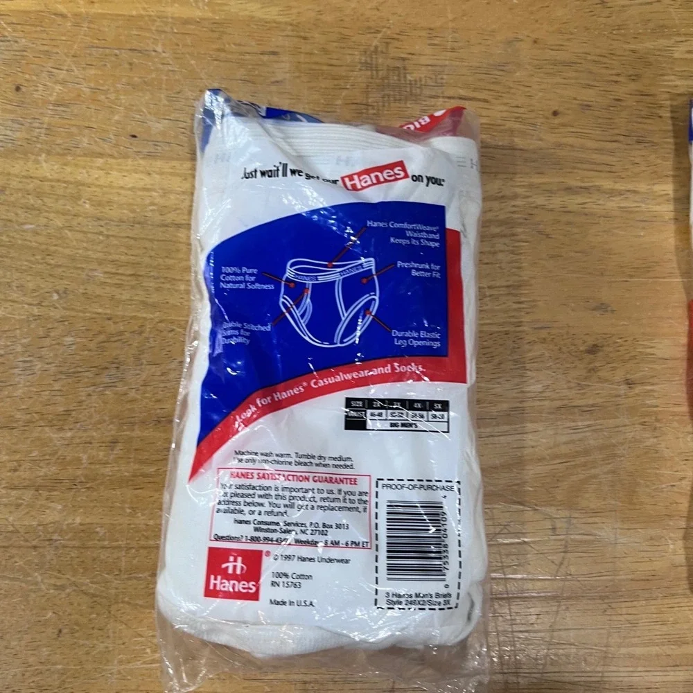 Vtg 1997 Hanes Mens 3 Pack White‎ Briefs Big & Tall 3X 50-52 Made in USA 90s